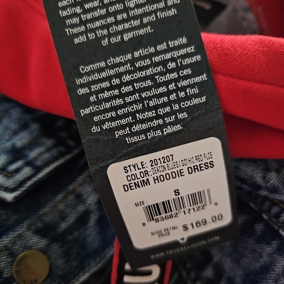 True Religion - NWT Vintage Denim Dress with Red Hoodie - Picture 7 of 15